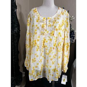 Plus Size ECI New York Secret Garden Silk Two Piece Long Sleeve Tunic Set NWT Si